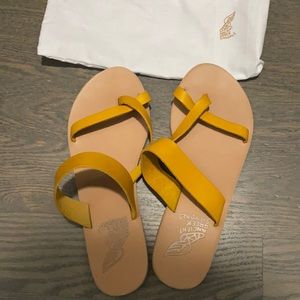 Mustard color leather daphne Ancient Greek sandal